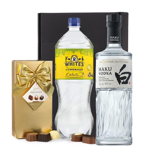Haku Japanese Craft Vodka 70cl with R. White’s Lemonade & Chocolates Gift Box | Spirit Mixer Set
